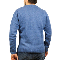 100% SHETLAND WOOL CREW Round Neck Knit JUMPER Pullover Mens Sweater Knitted - Sky (40) - 5XL