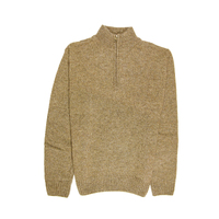 100% SHETLAND WOOL Half Zip Up Knit JUMPER Pullover Mens Sweater Knitted - Nutmeg (23) - M