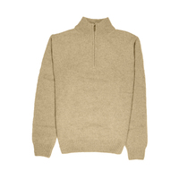 100% SHETLAND WOOL Half Zip Up Knit JUMPER Pullover Mens Sweater Knitted - Oat Marle (03) - 3XL