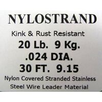 30ft Coil of 20lb Bright Nylostrand Stainless Steel Fishing Wire Leader Material