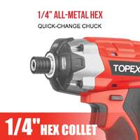 Topex cordless impact driver 1/4" hex drive w/ 20v li-ion battery & charger