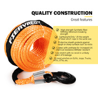 FIERYRED Synthetic Winch Rope 10MM x 30M Dyneema SK75 Tow Recovery Rope Orange 4WD