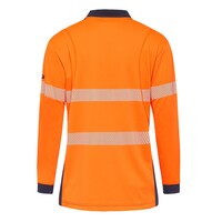 KingGee Mens Workcool Hyperfreeze Spliced Polo Long Sleeve Taped Colour Orange/Navy Size S