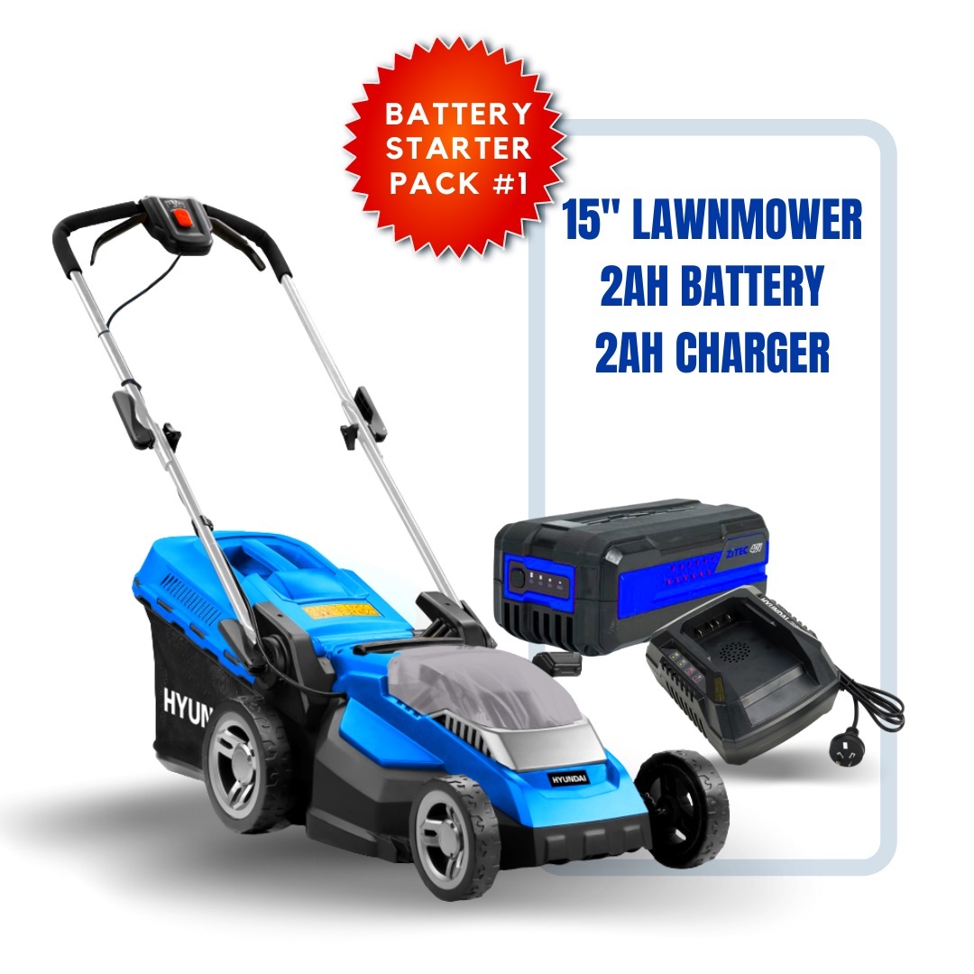 Hyundai 40V Battery 15" Lawn Mower Plastic Deck with 2Ah Lithium Battery and Charger