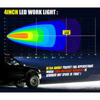 LIGHTFOX 2x 4inch LED Work Light Flood Beam Dual Row Work Fog Lamp Offroad 4x4WD