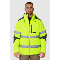 Caterpillar Men's Boreas Hi-Vis Puffer Jacket w Hood Water Resistant CAT - Yellow - 2XL