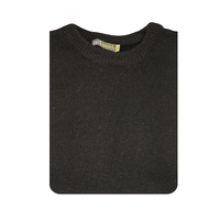 100% SHETLAND WOOL CREW Round Neck Knit JUMPER Pullover Mens Sweater Knitted - Plain Black - 5XL