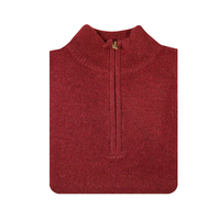 100% SHETLAND WOOL Half Zip Up Knit JUMPER Pullover Mens Sweater Knitted - Burgundy (97) - M