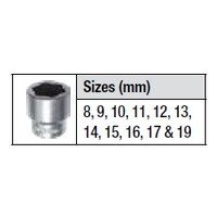 PK Tool Extractor Socket Set 11pc 3/8" Dr Spiral Flute Design 8, 9, 10, 11, 12, 13, 14, 15, 16, 17, 19mm CR-MO