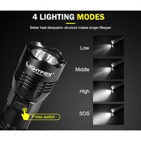 LIGHTFOX LED Tactical Flashlight Torch L2 Chip USB Rechargeable Battery