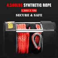 FIERYRED Electric Winch 4500LBS/2045kg 12V Synthetic Rope Wireless Remotes ATV UTV