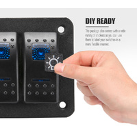 LIGHTFOX 6 Gang 12V Switch Panel ON-OFF Toggle Rocker Control Blue LED For RV Marine Boat