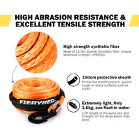 FIERYRED Synthetic Winch Rope 10MM x 30M Dyneema SK75 Tow Recovery Rope Orange 4WD