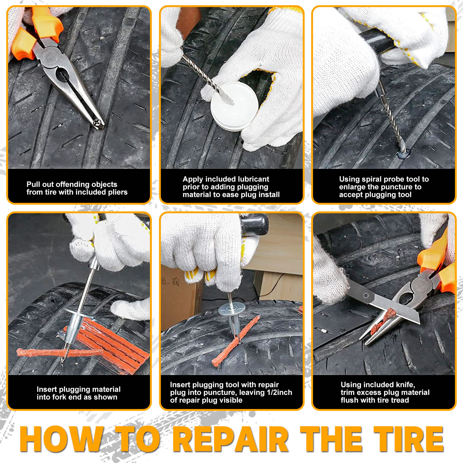 64pcs Tubeless Tyre Puncture Repair Kit Universal Flat Tyre Plug Tool Set