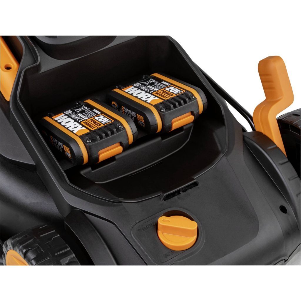 WORX 40V (20V x 2)  34cm Push Lawn Mower Kit w/ 2x POWERSHARE Batteries & Charger - WG779E