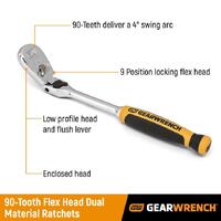GearWrench 8" 1/4"Dr 90T Dual Material Locking Flex Head Teardrop Ratchet 81016T