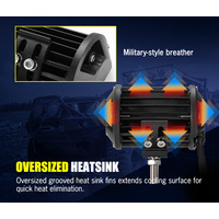 LIGHTFOX 2x 4inch LED Work Light Flood Beam Dual Row Work Fog Lamp Offroad 4x4WD