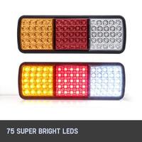 Set of 2 12V 75 LED Tail Light Lamp Brake Reverse For Trailer Truck Boat Caravan