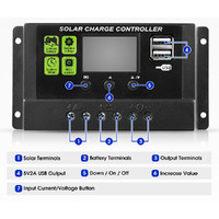 ATEM POWER 20A 12V/24V Solar Panel Battery Regulator Charge Controller PWM LCD Dual USB 20AMP