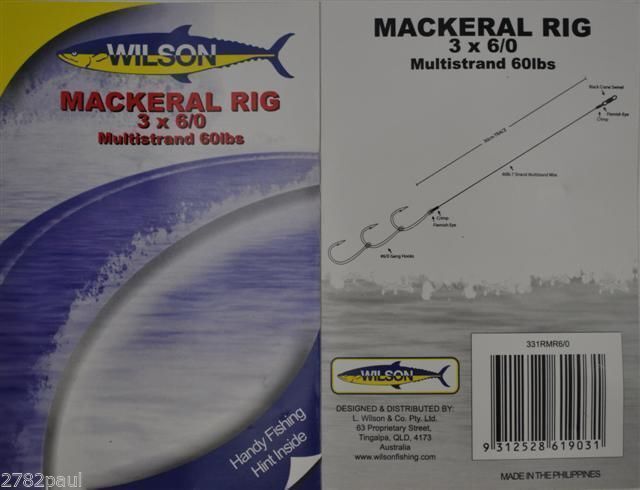 Wilson Mackerel Fishing Rig 3x6/0 Hook-Setup - 60lb Multi Strand Wire
