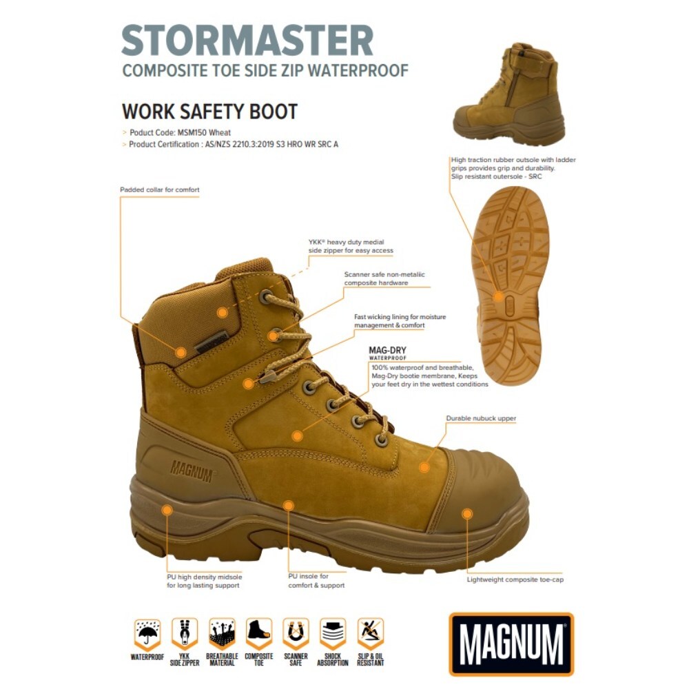Magnum Storm Master SZ CT WP Wheat Work Boots Size AU/UK 6 (US 7)