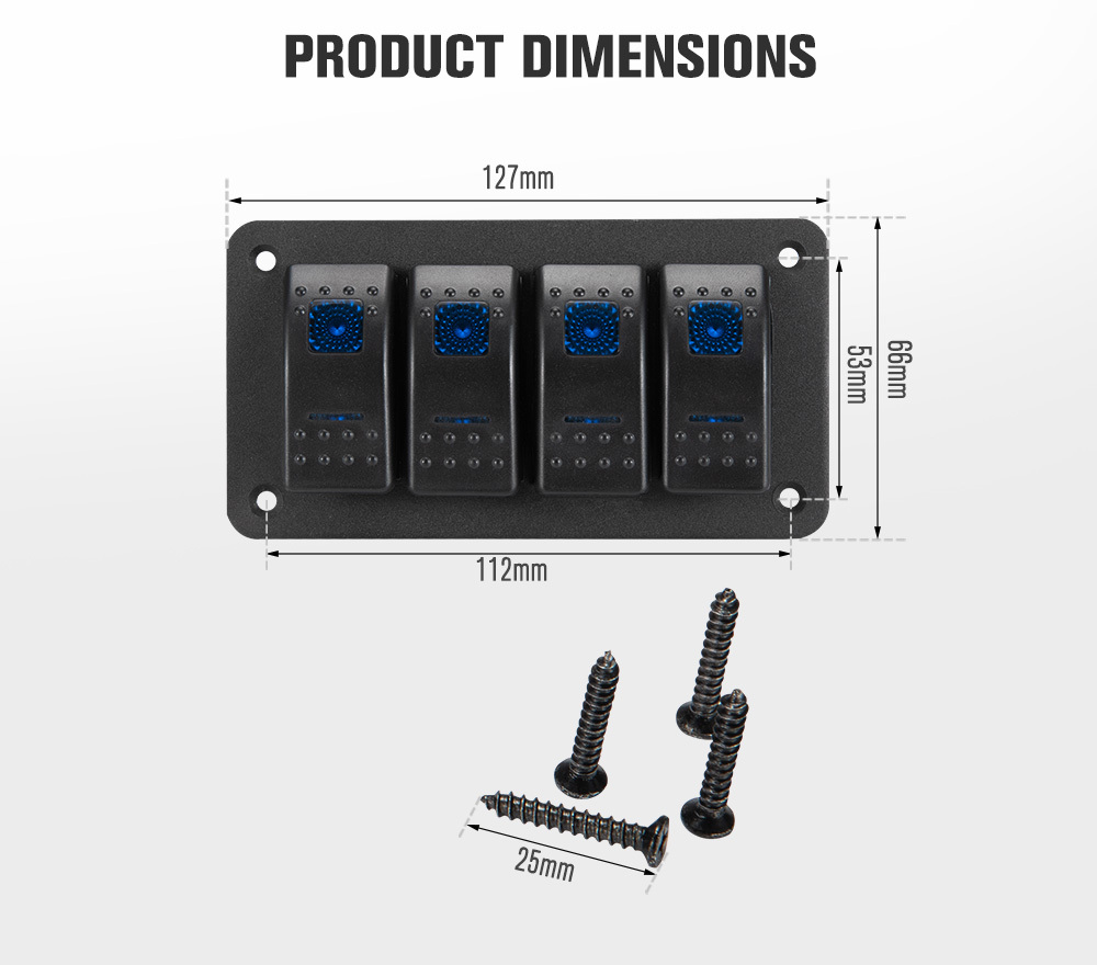 NEW 4 Gang Switch Panel Blue Light DC 12V 16A Stainless Steel Button Switch  For