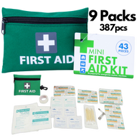 9 Packs Mini First Aid Kit 387pcs Emergency Medical Travel Pocket Set Family Home Car Treatment
