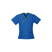 Ladies Contrast Crossover Scrubs Top Navy/Fuchsia XSmall