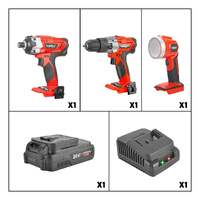 Topex 20 v cordless kit: hammer drill, impact driver, led light w/ fast charger