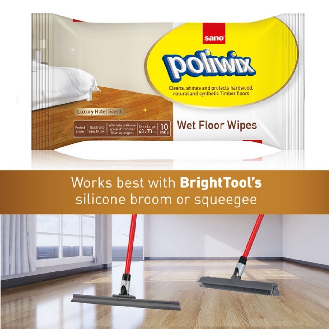 BrightTools Silicone Broom & Squeegee Cleaning System, 3in1 Broom & Squeegee & Quick mop