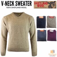 100% SHETLAND WOOL V Neck Knit JUMPER Pullover Mens Sweater Knitted S-XXL - Burgundy (97) - M