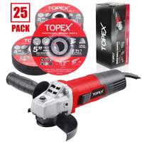 Topex heavy duty 900w 125mm 5'' angle grinder w/ 25pcs 5" grinding wheels