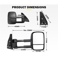 Pair Extendable Towing Mirrors For Toyota Prado 120 series  2002-2009