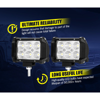 LIGHTFOX 2x 4inch LED Work Light Flood Beam Dual Row Work Fog Lamp Offroad 4x4WD
