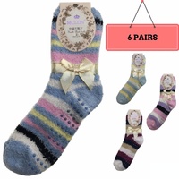 6 Pairs Ladies Bed Socks Womens Girls Soft Fur Work Fluffy Slipper Non Slip BULK - One Size