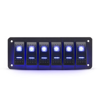 LIGHTFOX 6 Gang 12V Switch Panel ON-OFF Toggle Rocker Control Blue LED For RV Marine Boat