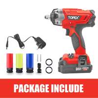 Topex 2 in 1 20v cordless impact wrench driver 1/2" w/ sockets battery & charger