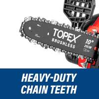 Topex cordless brushless chainsaw electric saw w/ 20v 4.0ah battery fast charger