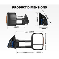 Pair Extendable Towing Mirrors For Ford Ranger 2012-MY2021