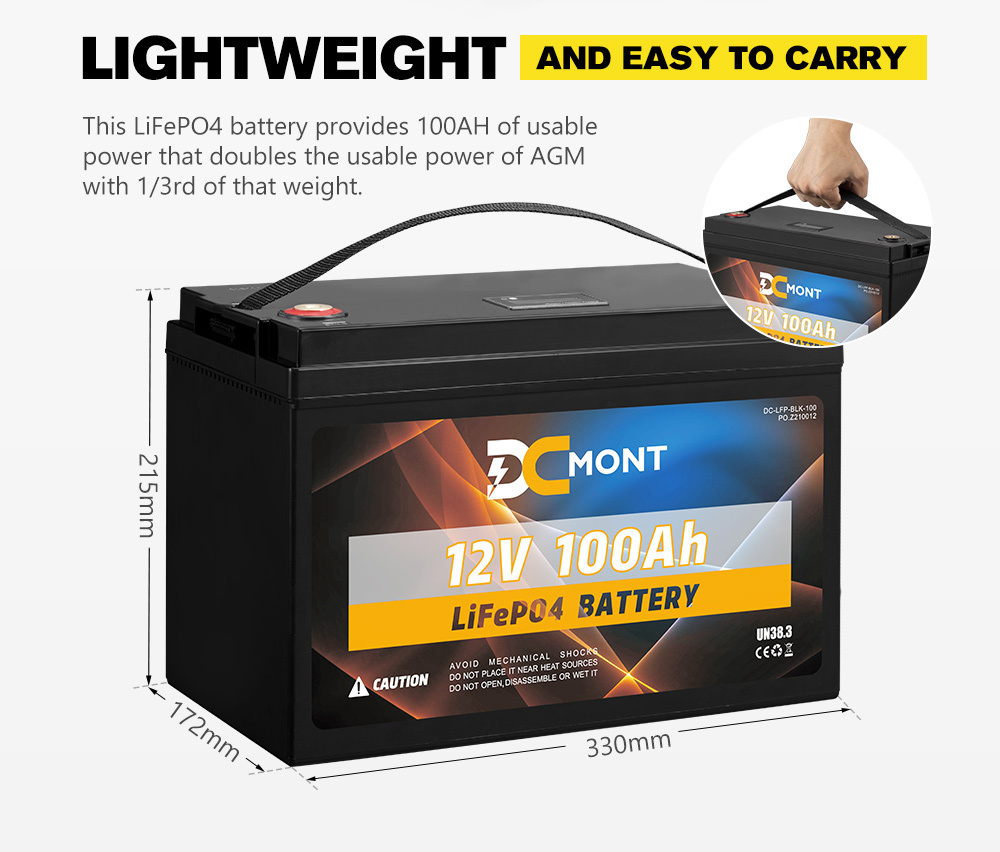 DC MONT 100Ah 12V Lithium Battery LiFePO4 Phosphate Deep Cycle Rechargeable