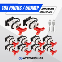 ATEM POWER 10Pcs Anderson Style Plug 50AMP 12-24V 6AWG with T Handle Dust Cap