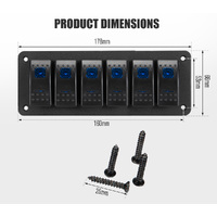 LIGHTFOX 6 Gang 12V Switch Panel ON-OFF Toggle Rocker Control Blue LED For RV Marine Boat