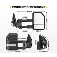 SAN HIMA Pair Extendable Towing Mirrors for Isuzu MU-X MY2013-MY2019 Black