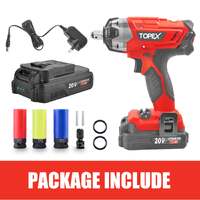 Topex 2 in 1 20v cordless impact wrench driver 1/2" w/ sockets battery & charger