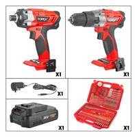 Topex 20v cordless hammer drill impact driver power tool combo kit w/ drill bits