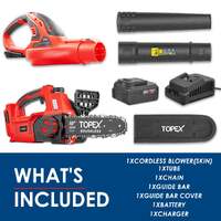 Topex 20v cordless chainsaw leaf blower power tool combo kit w/ 4.0ah battery