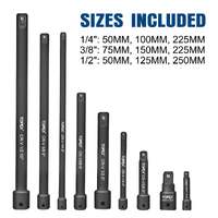 Topex 9-piece extension bar set 1/4" 3/8" and 1/2" black drive socket extensions