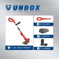 Topex 20v cordless lawn grass line trimmer 2 in 1 whipper snipper with 10 blades