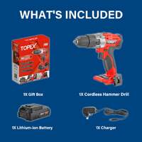 Topex 20v lithium-ion cordless drill driver impact hammer drill w/ battery charger