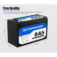 ATEM POWER 12V 9AH AGM Battery AMP Lead Acid SLA Deep Cycle Battery Dual Solar Power